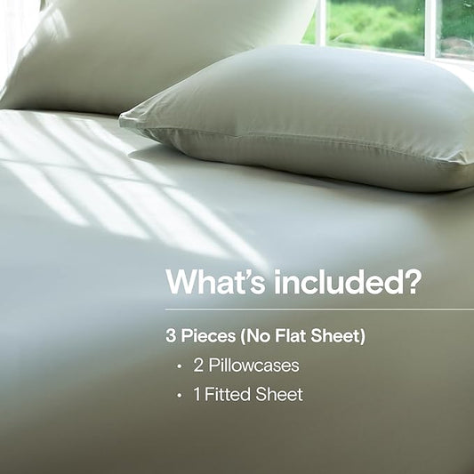 DOZ Sheet Set, 100% Viscose derived from Bamboo, Organically Grown, Buttery Soft, Cooling Sheets, High GSM, Deep Pockets - 3 Piece - 2 Pillowcases 1 Fitted Sheet (Sage, Cal King)