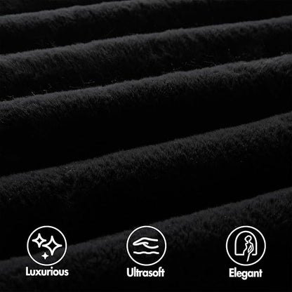 Madison Park Jasmine King Comforter Set, Luxurious Reversible Faux Fur Plush Ribbed Velvet Bedding, Fuzzy Thick Warm Winter Comforter, Super Soft Fluffy 3-Piece Set Black