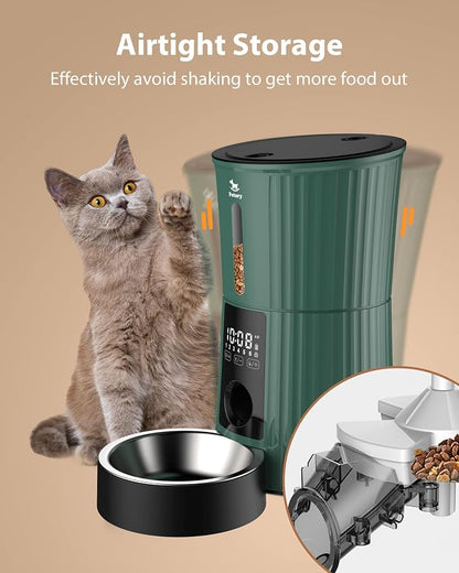 Automatic Cat Feeder - 4L Cat Food Dispenser for Cats and Small Dogs | Timed Cat Feeder, Programmable Portion Control, Up to 6 Meals Daily, Dual Power Supply, 10-Second Voice Recorder