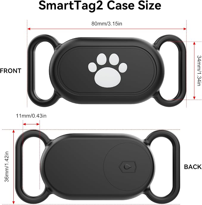 Dog Collar Holder(2 Pack) for Galaxy Smarttag2, Waterproof Silicone Case for Pet Cat, Anti-Lost Scratch Resistant Protective Cover Accessory for Samsung Galaxy Smart tag2(Black/Black)