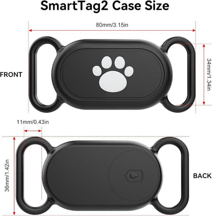Dog Collar Holder(2 Pack) for Galaxy Smarttag2, Waterproof Silicone Case for Pet Cat, Anti-Lost Scratch Resistant Protective Cover Accessory for Samsung Galaxy Smart tag2(Black/Black)