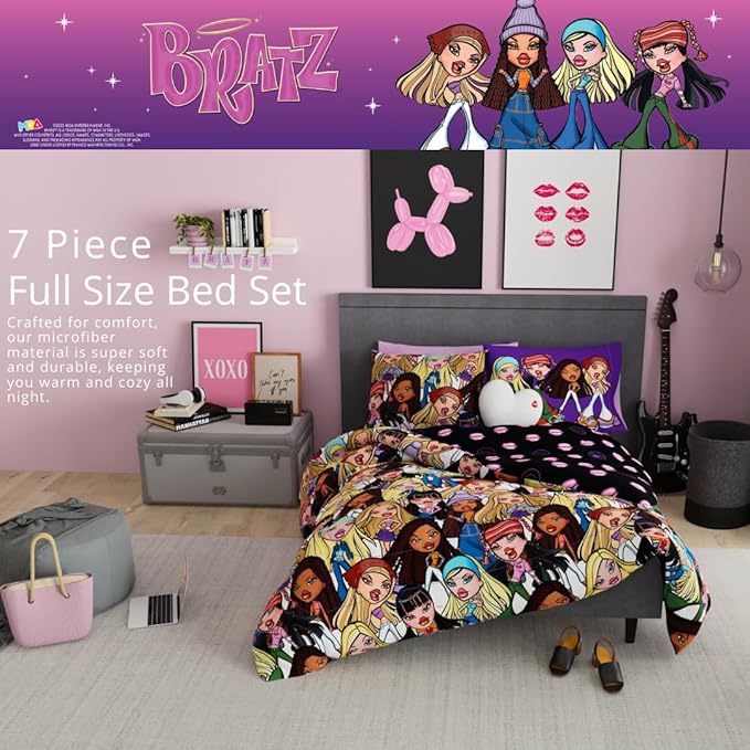 Franco Bratz Fashion Bedding 7 Piece Super Soft Comforter and Sheet Set with Sham, Queen, (100% Officially Licensed Product)