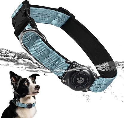 Upgrade Dog Collar with AirTag Holder, IP68 Waterproof, Light Blue, XL | Built-in Water Resistant AirTag holder, 1000D Nylon, Reflective Stitching for Night Visibility, Soft padding for Comfort