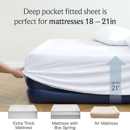 LuxClub 4 PC King Size Sheet Set Bed Sheets Deep Pockets 18" Wrinkle Free Cooling Bed Sheets Machine Washable Hotel Bedding Silky Soft - White King