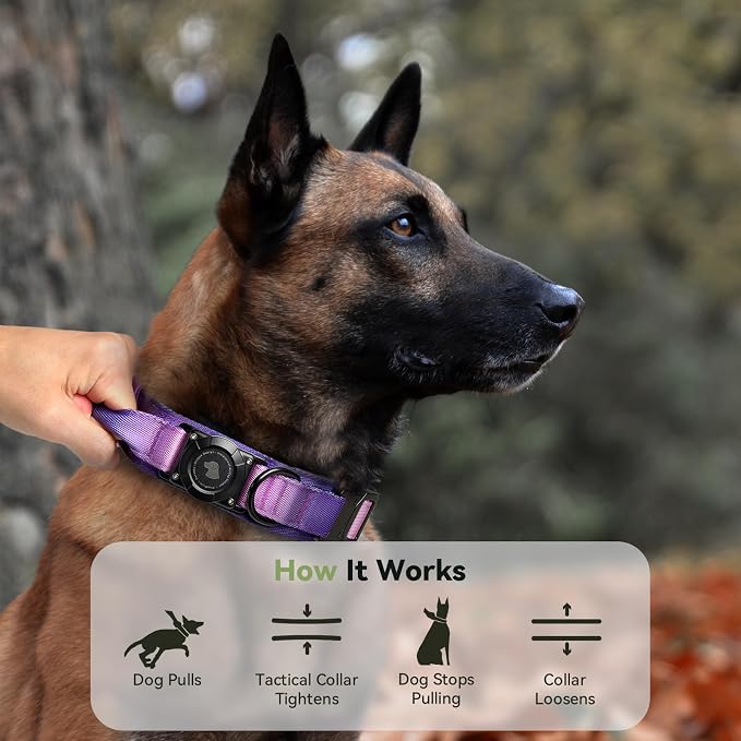 2026 Upgrade Waterproof Tactical AirTag Dog Collar, Built in AirTag Holder | Comfortable Control Handle, Quick Release Metal Buckle, Durable 1000D Nylon, For Medium to Large Dogs, 90s Retro,M