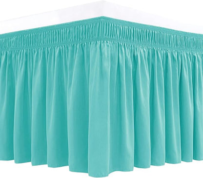 Biscaynebay Wrap Around Bed Skirts for Queen Beds 17" Long Drop, Aqua Adjustable Elastic Dust Ruffles Easy Fit Wrinkle Resistant Silky Luxurious Fabric Machine Washable