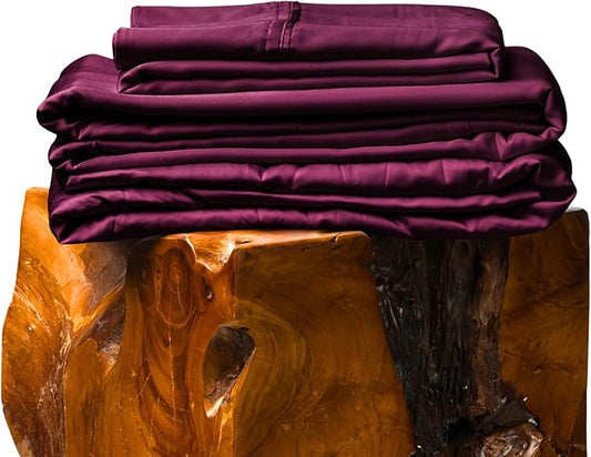 Olive + Crate Tencel Lyocell Eucalyptus Queen Size Sheet Set - Cooling Tencel Sheets for Hot Sleepers with 18 Inch Deep Pocket Fit - Sour Cherry 4-Piece Set