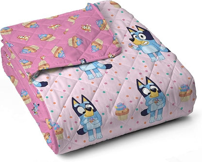 Northwest Bluey Cupcake Stars Quilted Reversible Throw Blanket – Official BlueyThrow Blanket, for Any Kid - Bed, Couch, or Playroom, 60 x 80 Inches