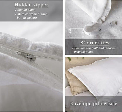 XZ XIFA White Linen Duvet Cover Full, 100% Washed French Flax Linen Bedding Set with Zipper Closure, Cooling & Textured Bed Sets for Hot Sleepers(1 Duvet Cover, 2 Pillowcases)