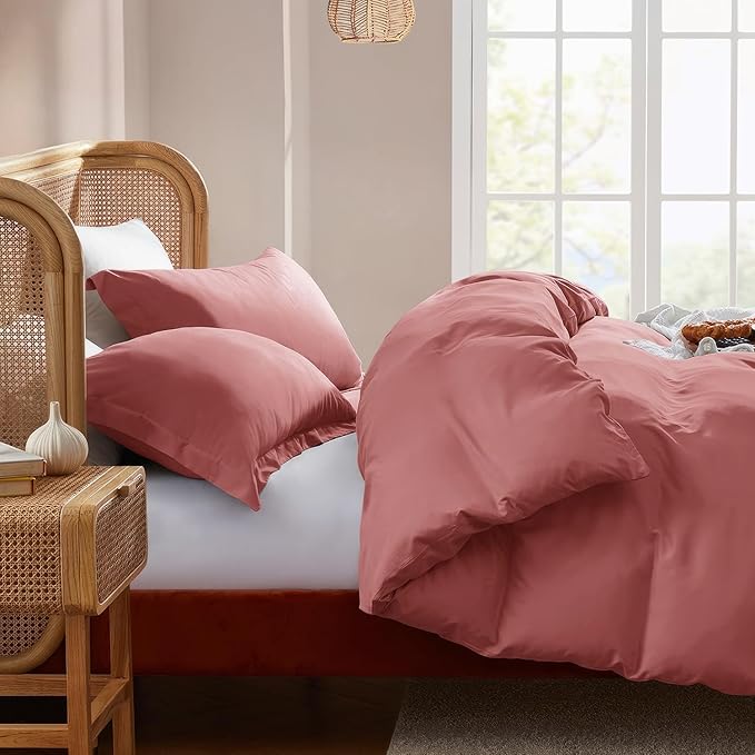 Nestl Twin Duvet Cover Set - Soft Double Brushed Pink Clay Duvet Cover Twin XL, 2 Piece, with Button Closure, 1 Duvet Cover 68x90 inches and 1 Pillow Sham