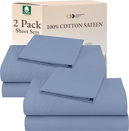 California Design Den 100% Cotton 2-Pack Twin Size Bed Sheets, Soft & Durable Twin Sheet Sets Cotton with 12" Pockets, Twin Sheet Set with Sateen Sheets (Blue Hydrangea)