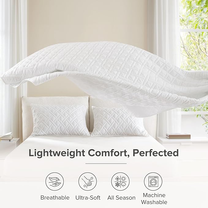 Comfort Spaces Twin Quilt Set Modern Reversible Diamond Coverlet Twin Bedding Set Cozy Quilted Winter Layer, All Season Lightweight Soft Twin Size Quilt, Kienna, Twin/Twin XL White Diamond 2 Piece