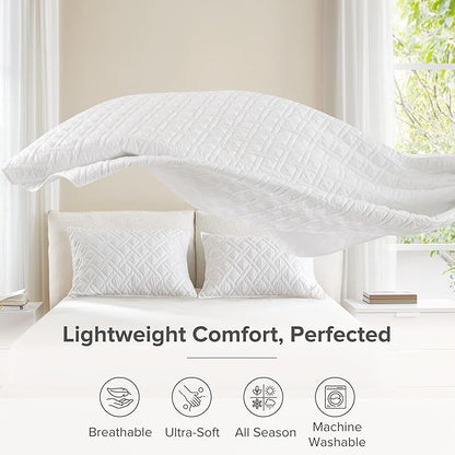 Comfort Spaces Twin Quilt Set Modern Reversible Diamond Coverlet Twin Bedding Set Cozy Quilted Winter Layer, All Season Lightweight Soft Twin Size Quilt, Kienna, Twin/Twin XL White Diamond 2 Piece