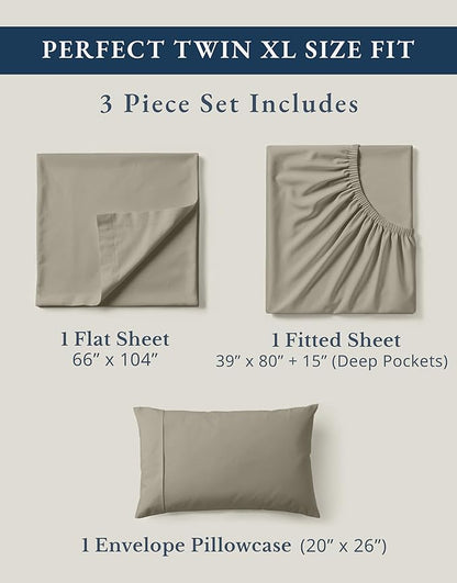 LANE LINEN Twin XL Bed Sheets Set - 100% Mercerized Organic Cotton Twin XL Sheets Set, Soft & Comfy Percale Weave, Machine wash Low Pilling Fade Resistant Luxury Hotel Style Twin XL Sheet Set - Silver