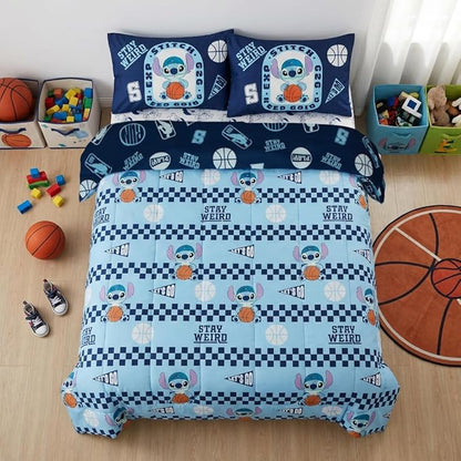 Northwest Disney Lilo & Stitch Full Size Comforter Set, 5 Piece Reversible Design Ultra Soft Fade Resistant Microfiber Kids Bedding Set, Officially Licensed