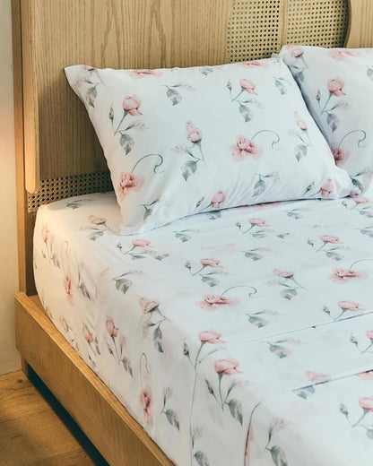 Floral Sheets - Floral Rose Bed Sheet Set - 1 Flat, 1 Fitted & 2 Pillowcases w/ Deep Pockets - Comfy, Wrinkle & Fade Free - Boho Botanical Bedding - Ultra-Soft, Breathable & Cooling - King Size Set