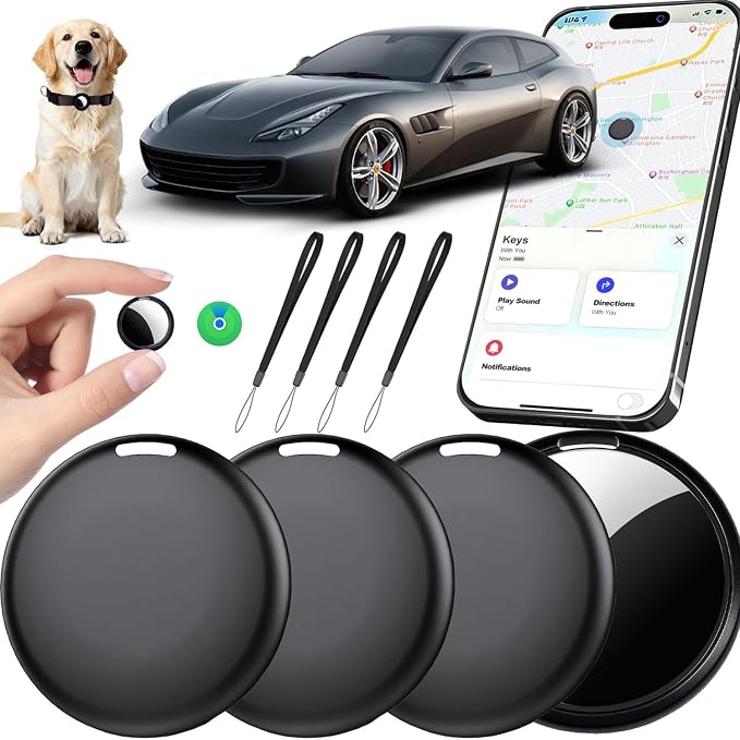 GPS Tracker for Vehicles No Subscription for iOS Only - 4 Pack | Undetectable Car Tracker, Precise Location Bluetooth Tag Compatible with Apple Find My for Key Luggage Kid Pet