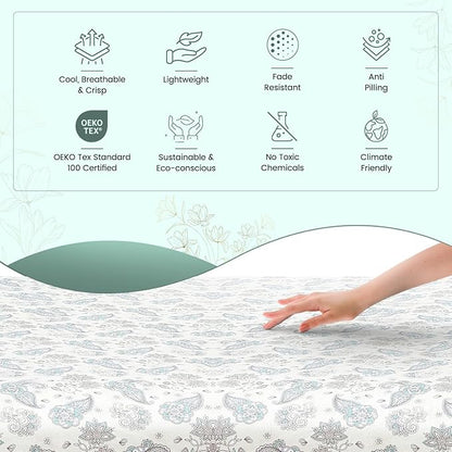 Feather & Stitch Softest 100% Cotton Sheets, 300 Thread Count Percale Weave Bedding, 16" Deep Pocket, Cooling Sheets, Breathable Bed Set, Hotel Premium Quality (Twin, Beige Paisley)