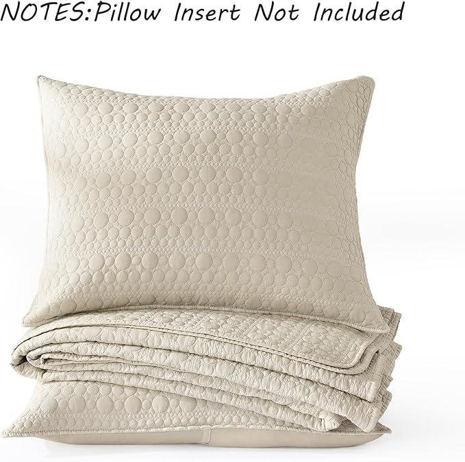 HORIMOTE HOME Quilt Set King Size Light Beige, Soft Lightweight Pre-Washed Microfiber Circle Stitches King Quilt Bedding Set, All Season Spring Summer Bedspread Coverlet, 2 Pillow Shams, 106x96 Inches