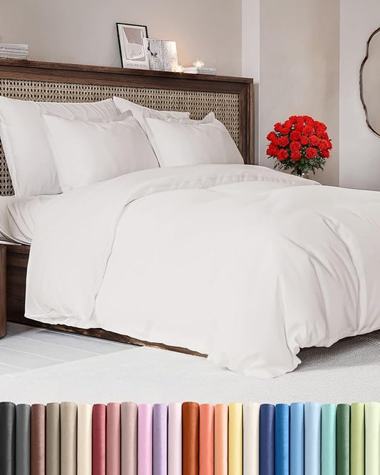 Duvet Cover Oversized King Size Set - Extra Soft Oversized King Duvet Cover with 2 Pillow Shams - Hotel Luxury, Easy Care & Fade Free w/ Zipper Closures & Ties - Comfy and Breathable (Antique White)
