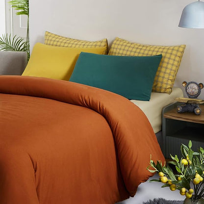 Luxlovery Rust Comforter Set King Burnt Orange Bedding Comforter Set Caramel Bedding Set Solid Color Rust Orange Bedding Set Queen Bed Cozy Soft Breathable Red Bronze Bedding Comforter for Women Men