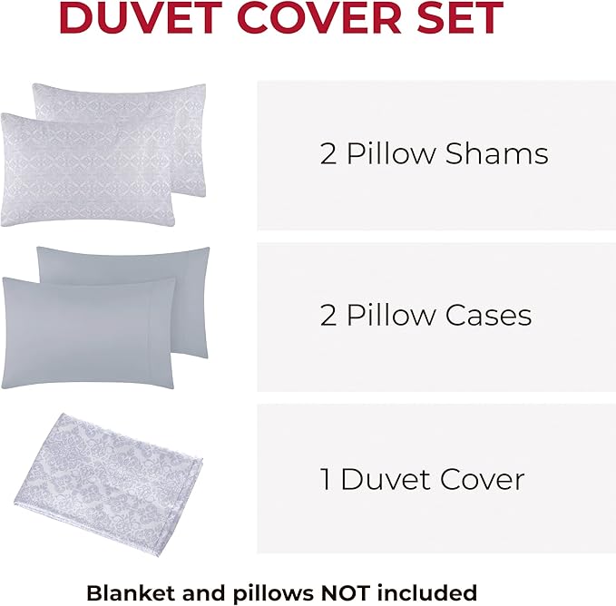 Mellanni Duvet Cover Set - 5 PC Iconic Collection Bedding Set - Hotel Luxury, Extra Soft & Cooling - Microfiber - Button Closure and Corner Ties (Queen, Laced Sky Blue)