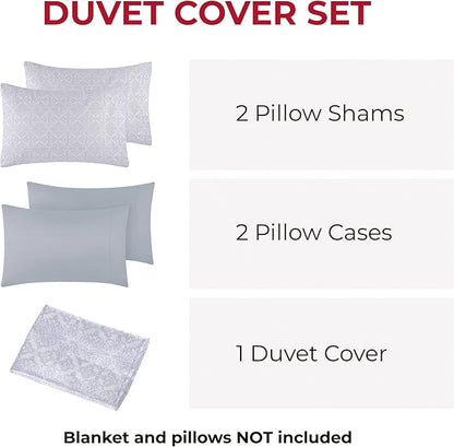 Mellanni Duvet Cover Set - 5 PC Iconic Collection Bedding Set - Hotel Luxury, Extra Soft & Cooling - Microfiber - Button Closure and Corner Ties (Queen, Laced Sky Blue)