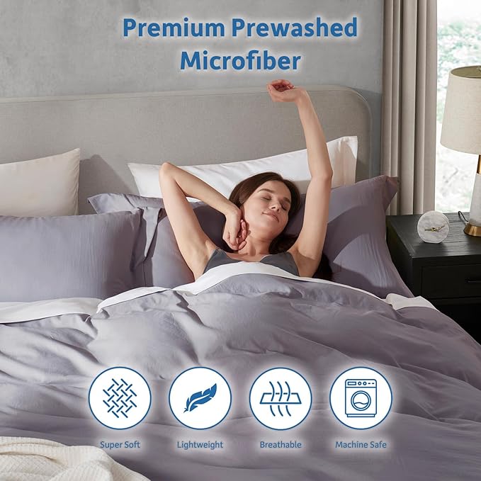 Nestl Grey Lavender California King Duvet Cover Sets - Soft Prewashed Cal King Duvet Cover, 3 Piece, with Zipper Closure, 1 Duvet Cover 104x98 inches and 2 Pillow Shams