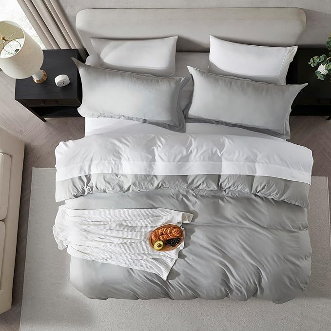 Nestl Light Grey Duvet Cover Full Size - Soft Prewashed Full Size Duvet Cover Set, 3 Piece, with Zipper Closure, 1 Duvet Cover 80x90 inches and 2 Pillow Shams - No Comforter