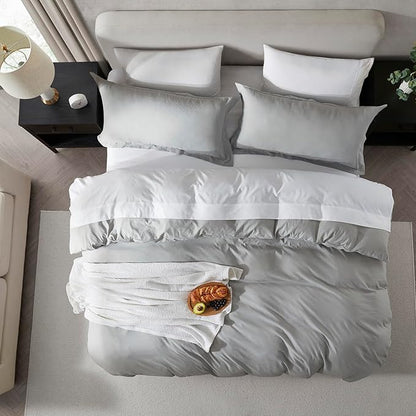 Nestl Light Grey California King Duvet Cover Sets - Soft Prewashed Cal King Duvet Cover, 3 Piece, with Zipper Closure, 1 Duvet Cover 104x98 inches and 2 Pillow Shams - No Comforter