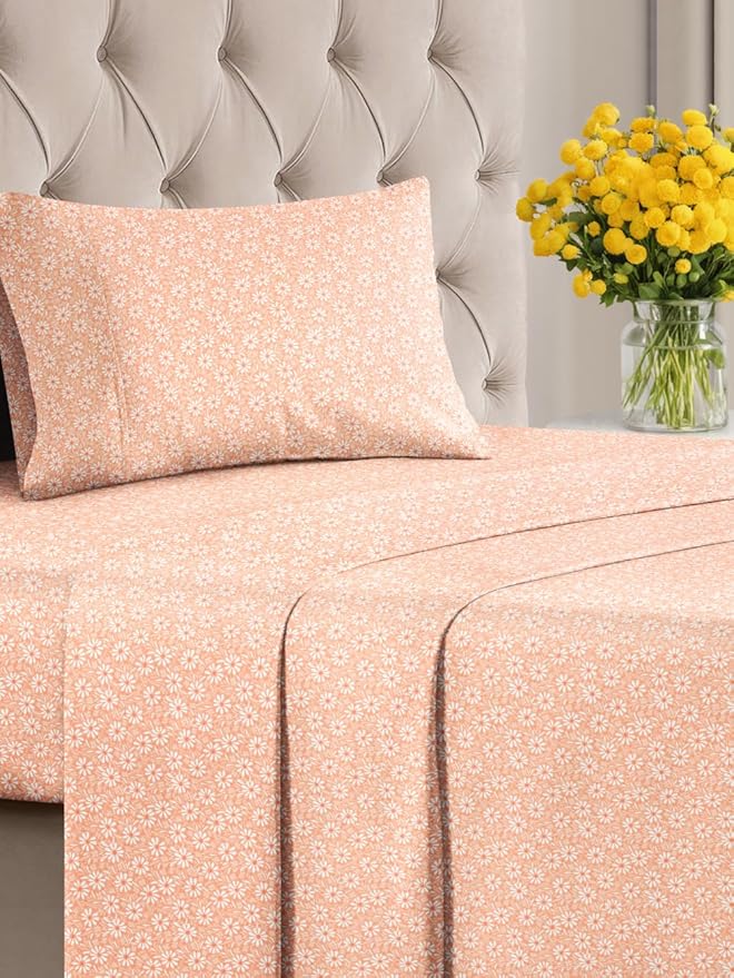 Floral Sheets - Pink & White Bed Sheet Set - 1 Flat, 1 Fitted & 1 Pillowcase w/ Deep Pockets - Comfy, Cozy, Wrinkle & Fade Free - Boho Botanical Bedding - Soft, Breathable & Cooling - Twin Size Set