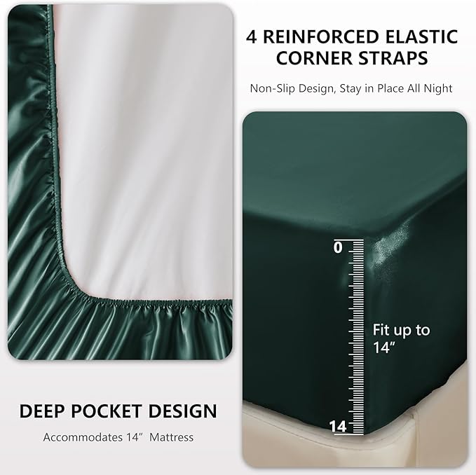 CozyLux Satin Sheets Queen Size Bed Set - 4 Piece Silky Queen Sheet Set, Luxury Deep Teal Queen Sheets with Smooth and Soft Microfiber, Includes 1 Fitted Sheet, 1 Flat Sheet and 2 Pillowcases