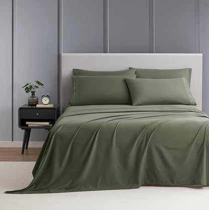 Clara Clark Twin Sheets - Hotel Luxury 5 Piece Bed Sheets for Twin Size Bed - Soft Bedding Sheets & Pillowcases, Fits Mattress up to 16 inch deep. Twin, Olive Green