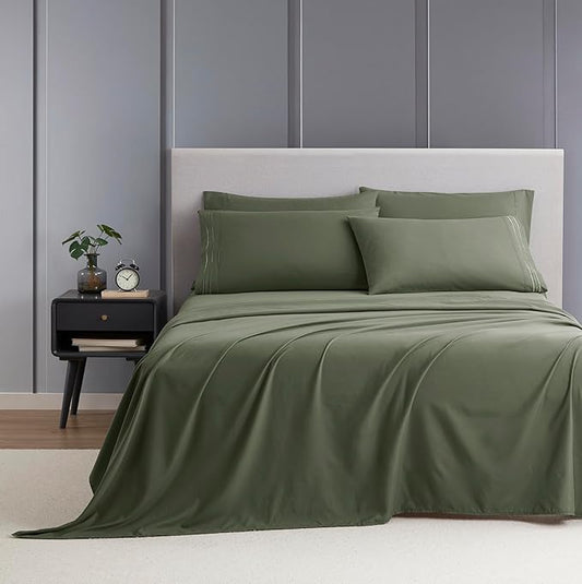 Clara Clark Twin Sheets - Hotel Luxury 5 Piece Bed Sheets for Twin Size Bed - Soft Bedding Sheets & Pillowcases, Fits Mattress up to 16 inch deep. Twin, Olive Green