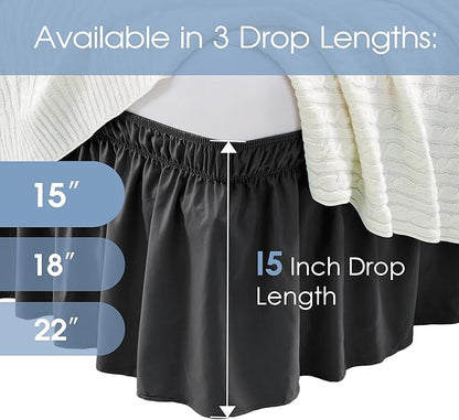 FreshCulture Queen Bed Skirt, Elastic Wrap Around Bed Skirt Queen Size, Bed Skirts for Adjustable Bed, Easy Fit with 15-Inch Tailored Drop, Hotel Quality Dust Ruffle for Queen Bed (Black)
