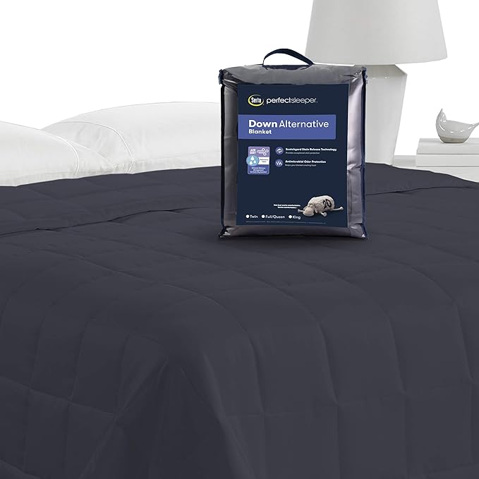 Serta Air Dry Down Alternative Bedding Blanket, Cooling and Breathable Performance Fabric, Twin, Indigo