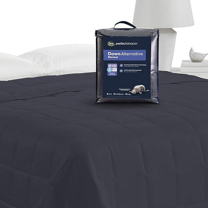 Serta Air Dry Down Alternative Bedding Blanket, Cooling and Breathable Performance Fabric, Twin, Indigo