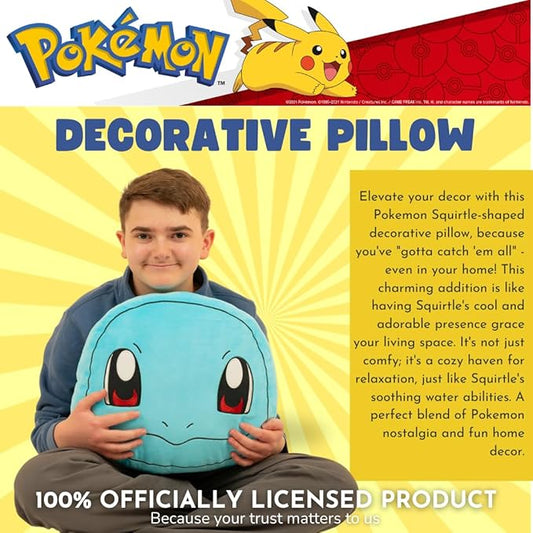 Pokemon Squirtle Decorative Plush Pillow – Anime Bedding Accent for Kids – Super Soft, One Size – (Officially Licensed Product) by Franco