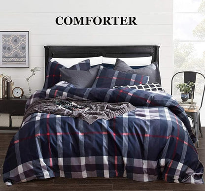 CLOTHKNOW Blue Plaid King Size Comforter Set Tartan Buffalo Bedding Sets Soft Blue White Grey Red Comforter with 2 x Pillow Cases