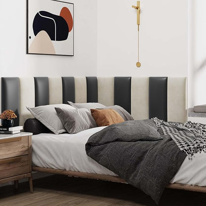 IFNOW Wall Mounted Headboard, Peel and Stick Panels, Black, King | Upholstered 3D Soundproof Acoustic Panels Reusable and Removable Padded Leather Bed Headboard, 12 Panels 9.84" x 23.62"