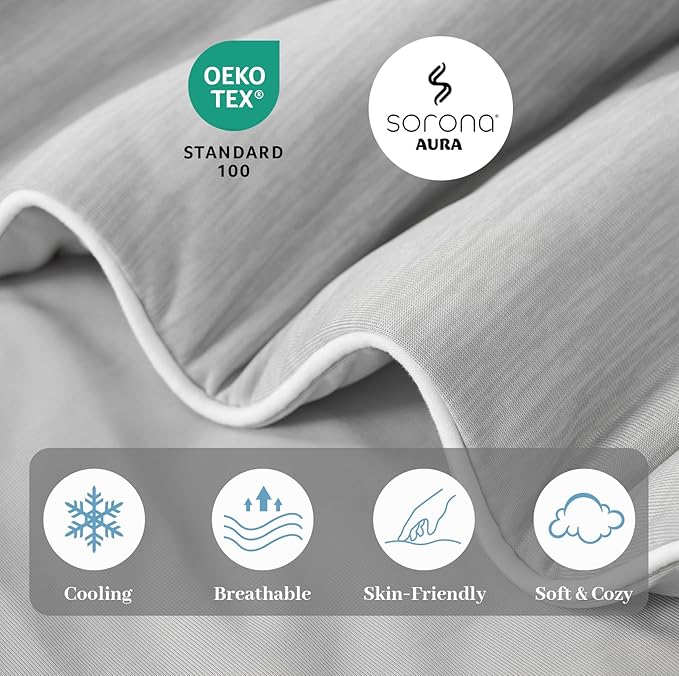 Amélie Home Cooling Comforter Queen Size, Dual-Sided Lightweight Cooling Blanket for Hot Sleepers, Q-Max 0.43 Breathable Cooling Quilt for Night Sweats, 90" x 90", Heather Cool Grey