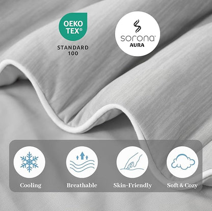 Amélie Home Cooling Comforter Queen Size, Dual-Sided Lightweight Cooling Blanket for Hot Sleepers, Q-Max 0.43 Breathable Cooling Quilt for Night Sweats, 90" x 90", Heather Cool Grey