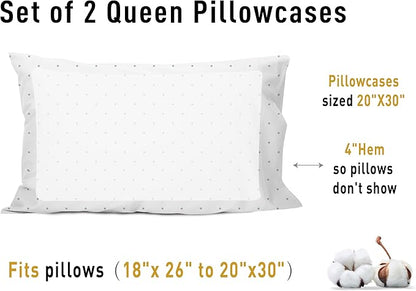 Sunflower Queen Pillowcases Set of 2, 100% Cotton Queen Size Pillow Cases 2, 20×30 inches Powder Dots, Soft and Breathable