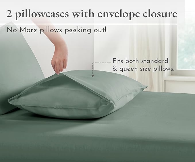 California Design Den Standard/Queen Pillow Cases Set of 2 - Soft 100% Organic Cotton, Crisp and Durable Percale Pillow Cases with Envelope Closure - Sage Green