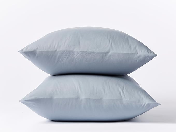 Coyuchi Crinkled Percale Pillowcase Set of 2 – 100% GOTS Certified Organic Cotton, Soft & Cool Standard Pillowcases, Breathable Medium Weight Cotton (Steel Blue)
