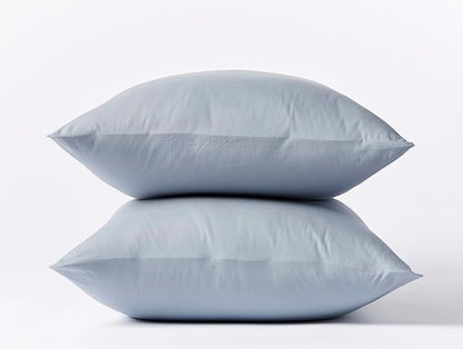 Coyuchi Crinkled Percale Pillowcase Set of 2 – 100% GOTS Certified Organic Cotton, Soft & Cool Standard Pillowcases, Breathable Medium Weight Cotton (Steel Blue)