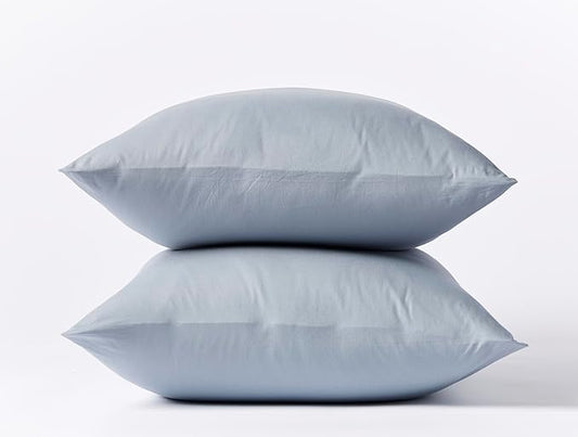 Coyuchi Crinkled Percale Pillowcase Set of 2 – 100% GOTS Certified Organic Cotton, Soft & Cool Standard Pillowcases, Breathable Medium Weight Cotton (Steel Blue)