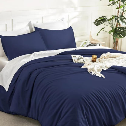 Litanika Navy Blue Twin/Twin XL Comforter Set, 2 Pieces Lightweight Solid Bedding Comforter Set, All Season Fluffy Bed Set (66x90In Comforter & 1 Pillowcase)