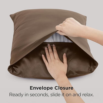 Bedsure Satin Pillowcases, Similar to Silk Pillow Cases Queen Size Set of 2, Pillow Case for Sleeping Women with Envelope Closure, Gifts for Women Men, Brown, 20x30 Inches, 2pcs