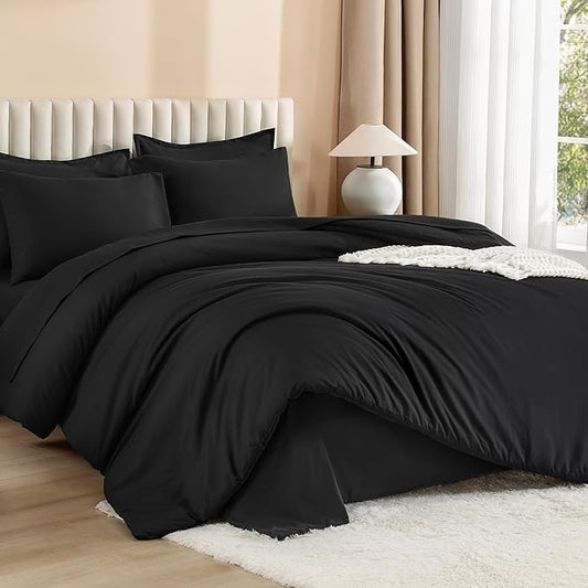 Litanika Oversized King Comforter Sets Black - 7 Pieces Bed in a Bag Oversized King Bedding Comforter Sets, Solid Lightweight Bed Set with Comforter, Sheets, Pillowcases & Shams